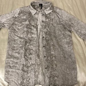Silk snakeskin print button down top
